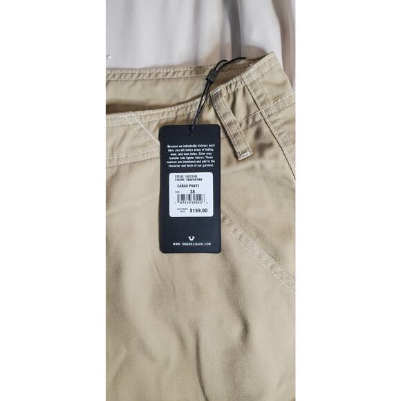 Mens Size 38x33 True Religion Cargo Straight Leg Pants Travertine Tan - Picture 8 of 9